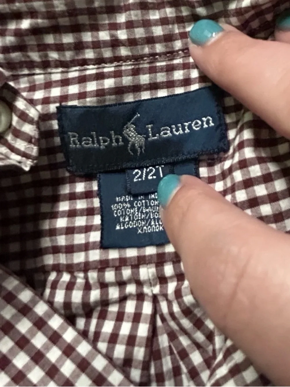 Toddler Boy Ralph Lauren Burgundy White Plaid Button Down Shirt Size 2T